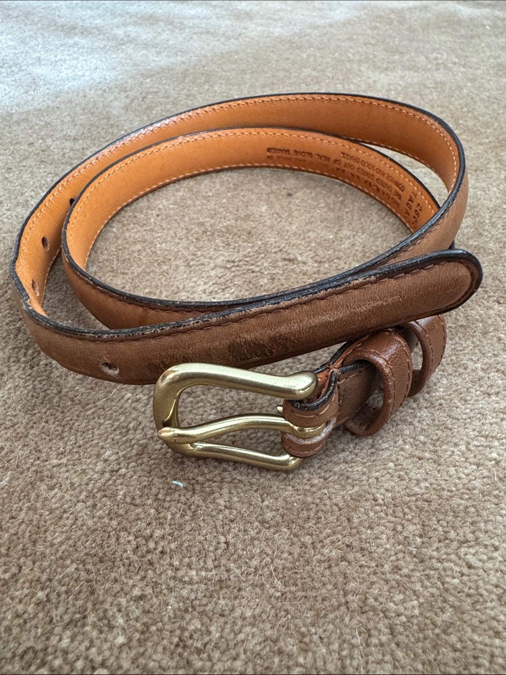 Coach brown glove-tanned cowhide leather belt with solid-brass buckle
